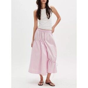 Damson Madder Marine Channel Midi Skirt High-Rise A-Line Striped Cotton S 286395